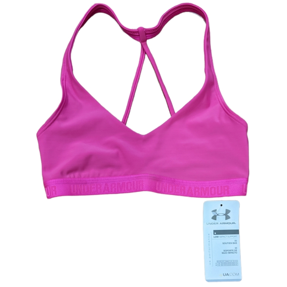 NWT Under Armour HeatGear Hot Neon Pink Low-Impact Support Triangle Sports Bra